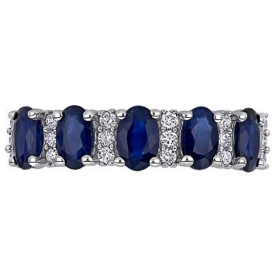 Stella Grace 14k White Gold Blue Sapphire & 1/6 Carat T.W. Diamond Semi-Eternity Ring