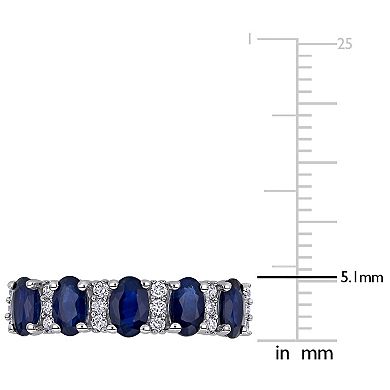 Stella Grace 14k White Gold Blue Sapphire & 1/6 Carat T.W. Diamond Semi-Eternity Ring