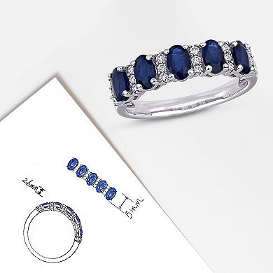 Stella Grace 14k White Gold Blue Sapphire & 1/6 Carat T.W. Diamond Semi-Eternity Ring