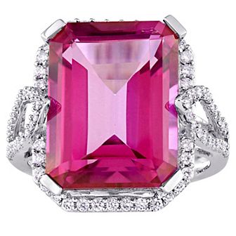 Stella Grace 14k White Gold Pink Topaz & 1/2 Carat T.W. Diamond Cocktail Ring