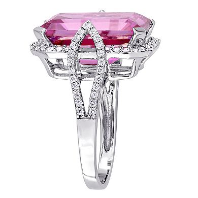 Stella Grace 14k White Gold Pink Topaz & 1/2 Carat T.W. Diamond Cocktail Ring