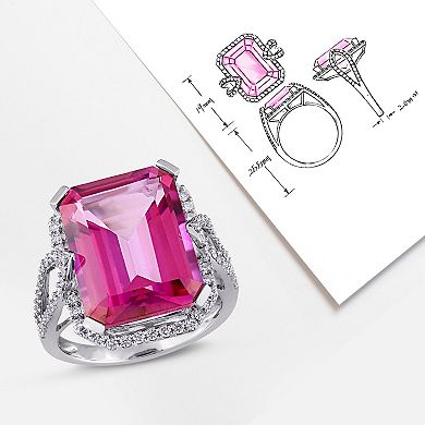 Stella Grace 14k White Gold Pink Topaz & 1/2 Carat T.W. Diamond Cocktail Ring