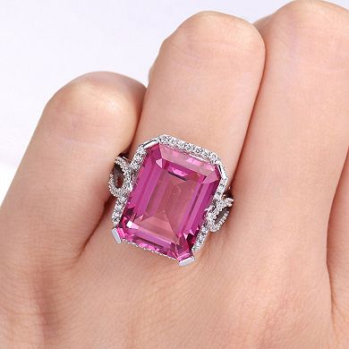 Stella Grace 14k White Gold Pink Topaz & 1/2 Carat T.W. Diamond Cocktail Ring