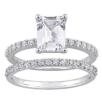 Stella Grace 10k White Gold Emerald-Cut Lab-Created White Sapphire Bridal Ring Set