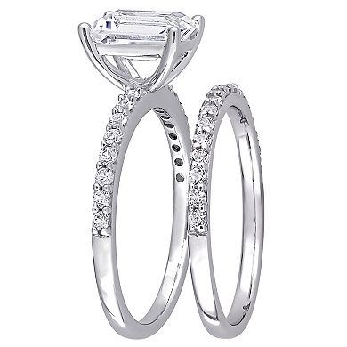 Stella Grace 10k White Gold Emerald-Cut Lab-Created White Sapphire Bridal Ring Set