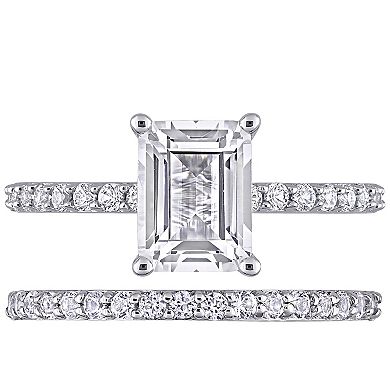 Stella Grace 10k White Gold Emerald-Cut Lab-Created White Sapphire Bridal Ring Set