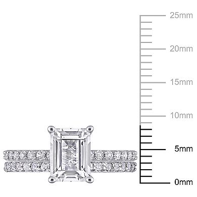 Stella Grace 10k White Gold Emerald-Cut Lab-Created White Sapphire Bridal Ring Set