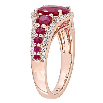 Stella Grace 14k Rose Gold Ruby & 1/3 Carat T.W Diamond Graduated Ring