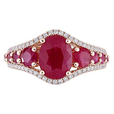 Stella Grace 14k Rose Gold Ruby & 1/3 Carat T.W Diamond Graduated Ring