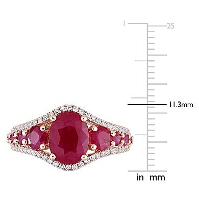 Stella Grace 14k Rose Gold Ruby & 1/3 Carat T.W Diamond Graduated Ring