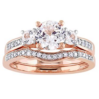 Stella Grace 10k Rose Gold Lab-Created White Sapphire & 1/8 Carat T.W Diamond Bridal Ring Set