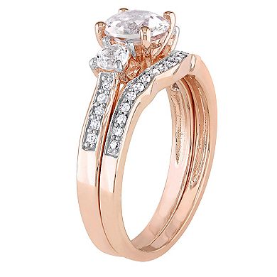 Stella Grace 10k Rose Gold Lab-Created White Sapphire & 1/8 Carat T.W Diamond Bridal Ring Set
