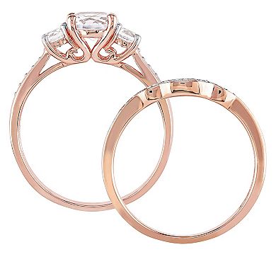 Stella Grace 10k Rose Gold Lab-Created White Sapphire & 1/8 Carat T.W Diamond Bridal Ring Set