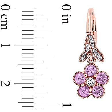 Stella Grace 14k Rose Gold Pink Sapphire & 1/7 Carat T.W. Diamond Flower Leverback Earrings