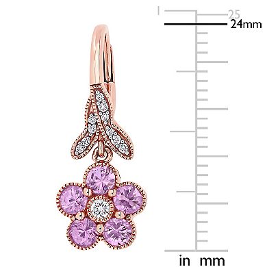 Stella Grace 14k Rose Gold Pink Sapphire & 1/7 Carat T.W. Diamond Flower Leverback Earrings