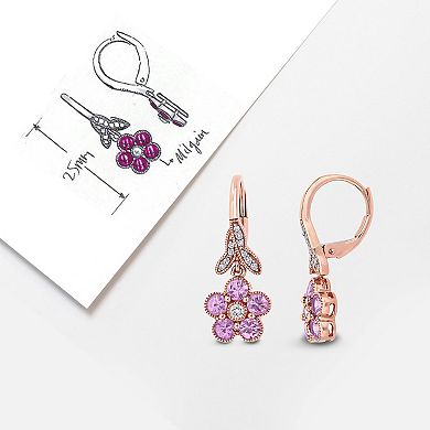 Stella Grace 14k Rose Gold Pink Sapphire & 1/7 Carat T.W. Diamond Flower Leverback Earrings