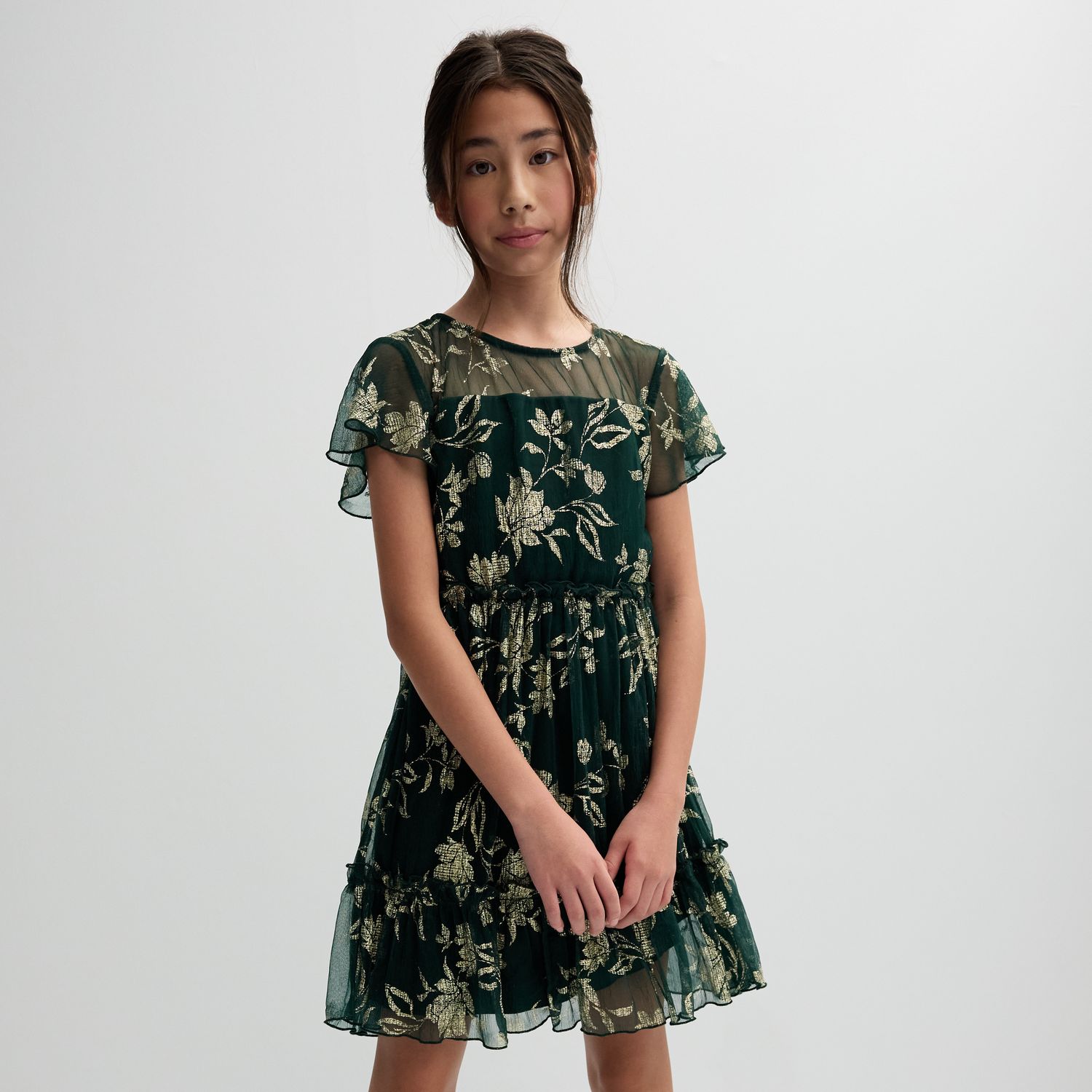 Calvin Klein Plus Size Floral-Print Empire-Waist Flutter-Sleeve Dress...