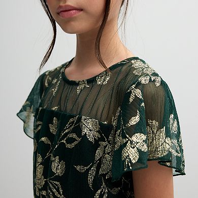 Girls 7-16 Speechless Floral Print Flutter Sleeve Mesh Accented Dress