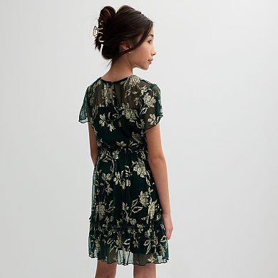 Girls 7-16 Speechless Floral Print Flutter Sleeve Mesh Accented Dress