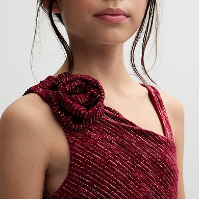 Girls 7-16 Speechless Shimmery Velvet Rose Accent Off-Shoulder Dress