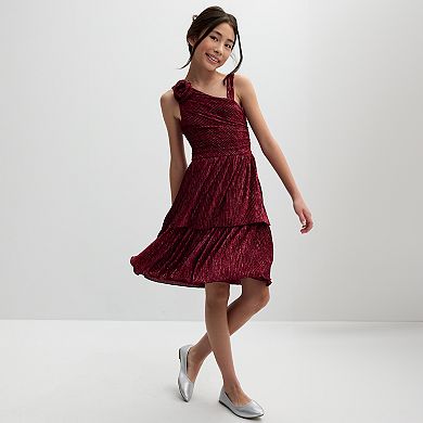 Girls 7-16 Speechless Shimmery Velvet Rose Accent Off-Shoulder Dress