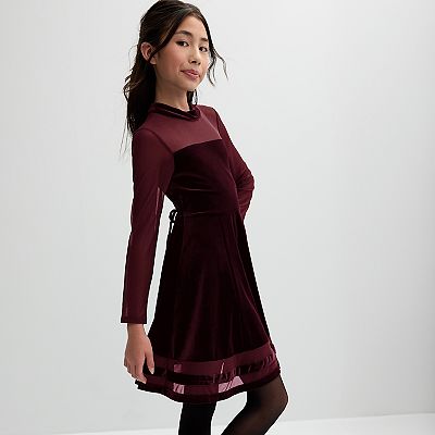 Girls 7-20 Speechless Velvet Mesh Long Sleeve Dress in Regular and Plus Size