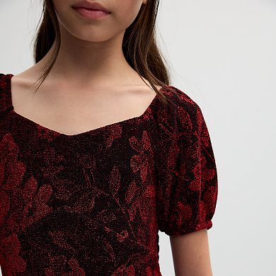 Girls 7-16 Speechless Floral Embossed Velvet Cap Sleeve Dress
