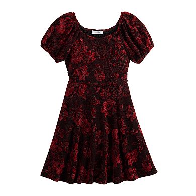 Girls 7-16 Speechless Floral Embossed Velvet Cap Sleeve Dress