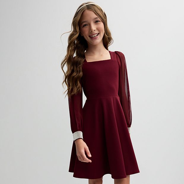 Girls 7 20 Speechless Long Sleeve Glitter Cuffed Square Neck Dress in Regular and Plus Size