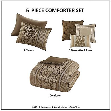 Madison Park Abigail 6-Piece Jacquard Comforter Set with Throw Pillows