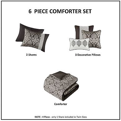 Madison Park Annette 6-Piece Jacquard Comforter Set with Throw Pillows