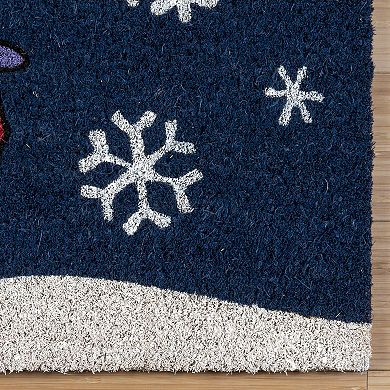 Disney's Peanuts Snoopy Christmas House Blue Coir Doormat