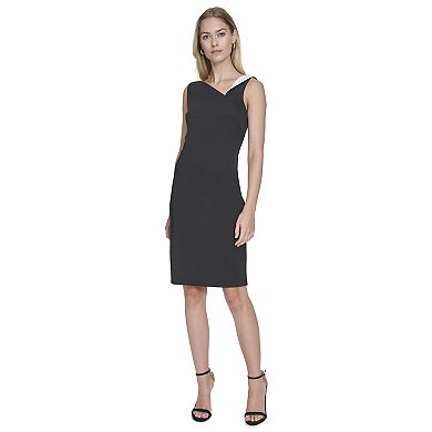 Women's Andrew Marc Sleeveless Asymmetrical Neck Sheath Dress