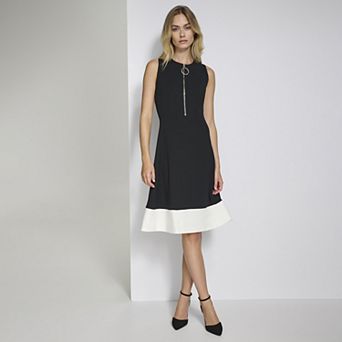 Women's Andrew Marc Sleeveless Zipper Neck Fit & Flare Dress