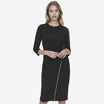 Women's Andrew Marc Quarter Sleeve Crew Neck Ruched Sheath Dress