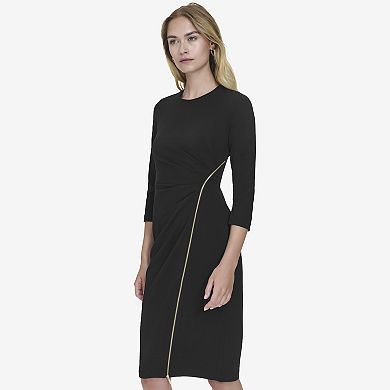 Women's Andrew Marc Quarter Sleeve Crew Neck Ruched Sheath Dress