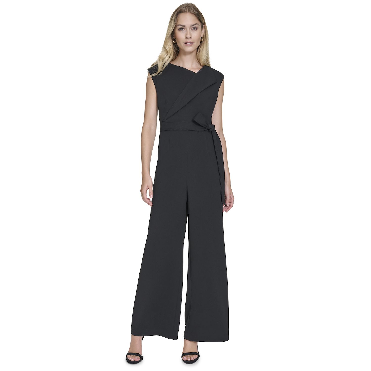 Женские комбинезоны Andrew Marc Sleeveless Asymmetrical Neck Tie Front Jumpsuit