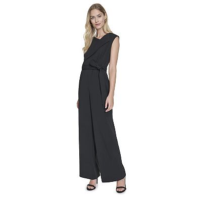 Women's Andrew Marc Sleeveless Asymmetrical Neck Tie Front Jumpsuit