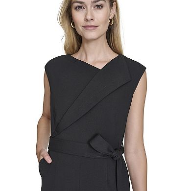Women's Andrew Marc Sleeveless Asymmetrical Neck Tie Front Jumpsuit