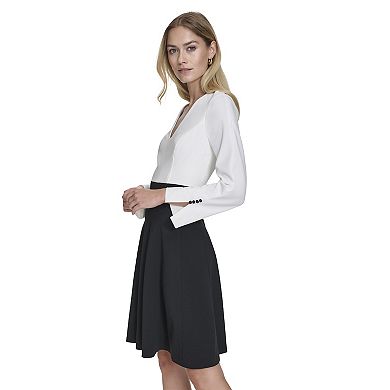 Women's Andrew Marc Quarter Sleeve V-Neck Fit & Flare Dress
