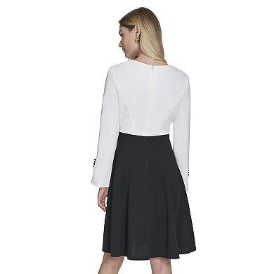 Women's Andrew Marc Quarter Sleeve V-Neck Fit & Flare Dress