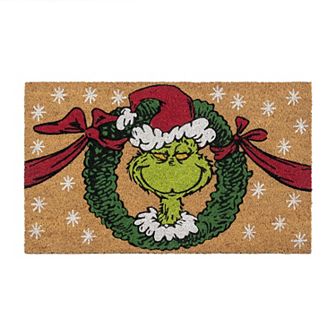 Dr. Seuss' How the Grinch Stole Christmas Wreath Natural Coir Doormat