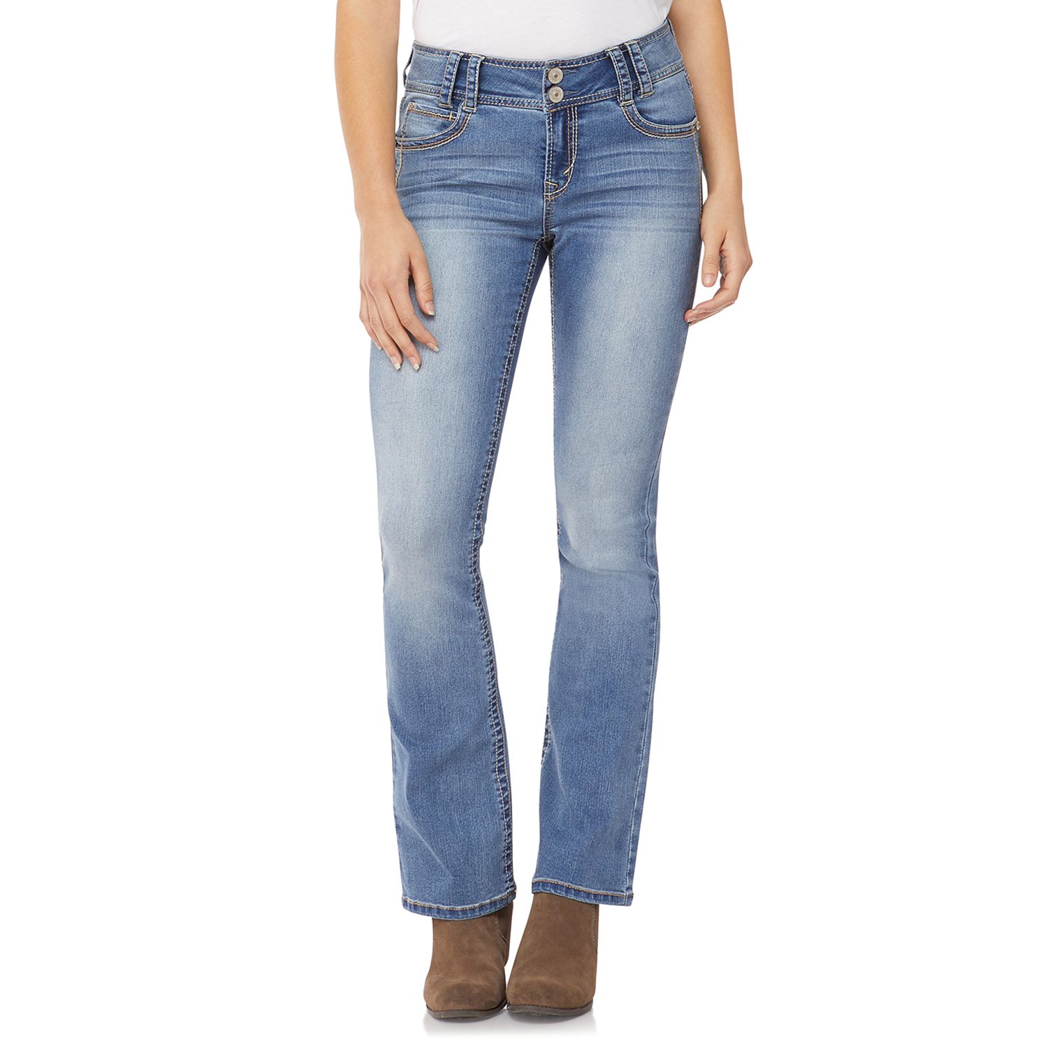 WallFlower Women's Luscious Curvy Bootcut Mid-Rise Insta Stretch Juniors Jeans (Standard And Plus), Katy, 17 Long In Kenya
