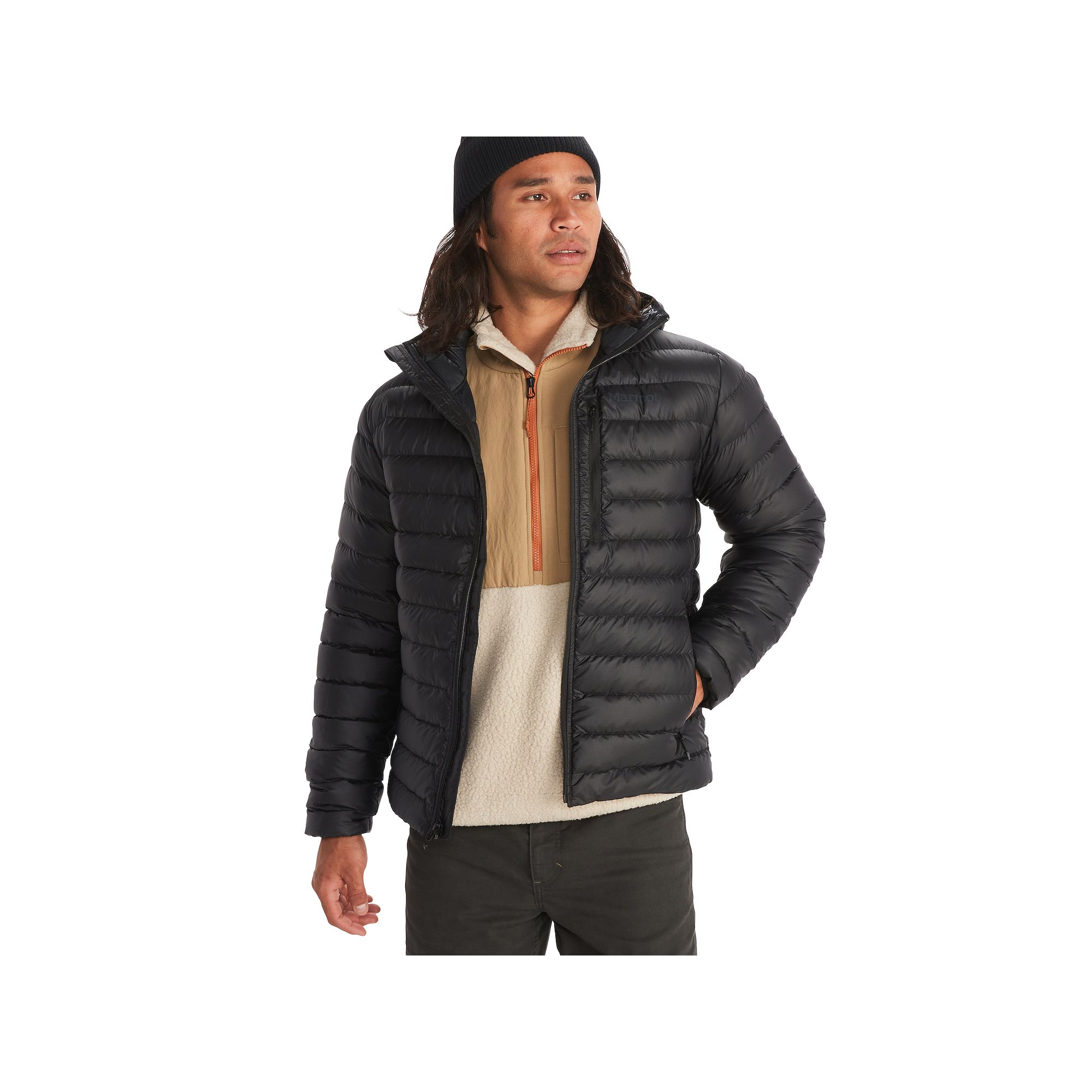 Mens Marmot Highlander Colorblock Hooded Down Puffer Jacket, Size: Large, 
