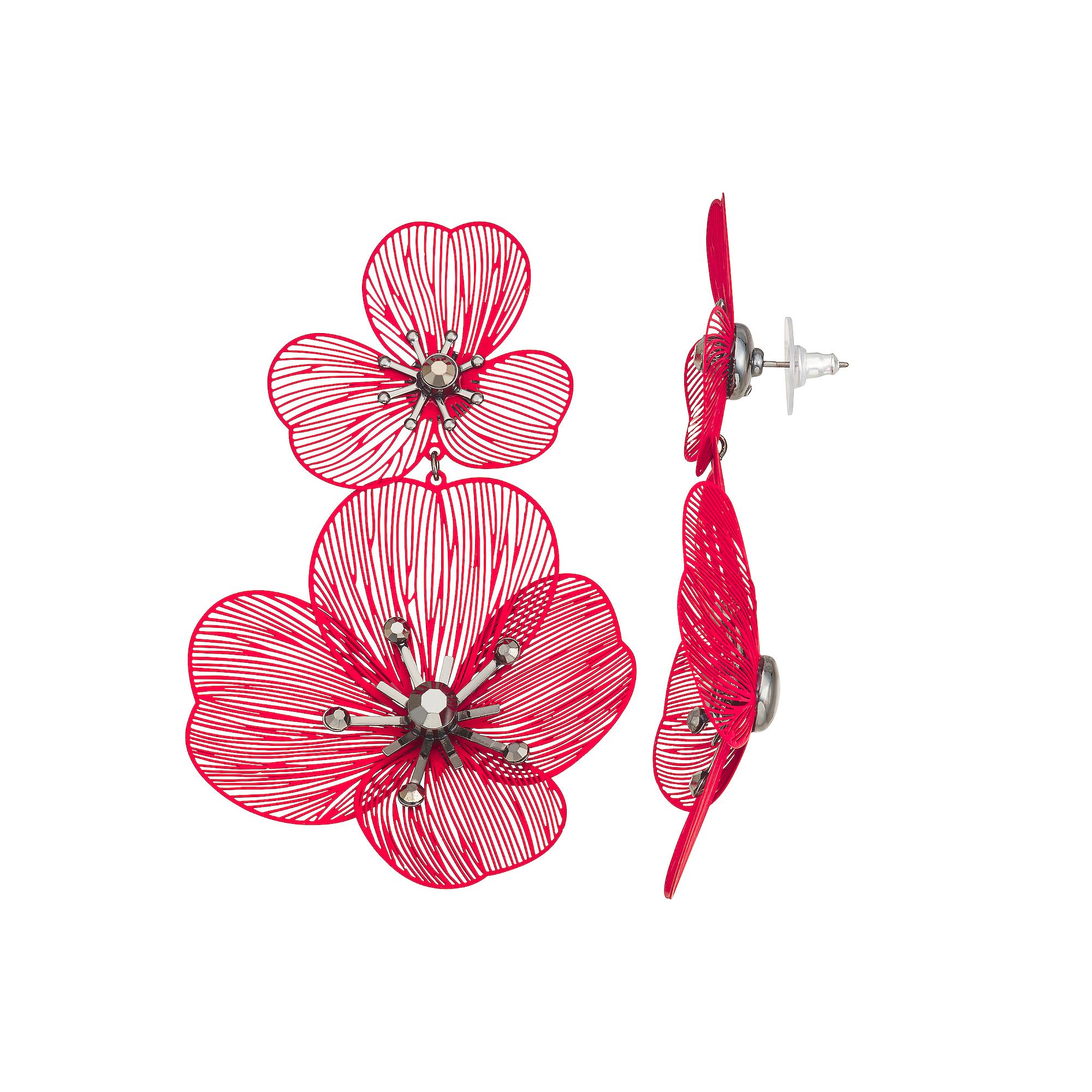 Simply Vera Vera Wang Red Flower Double Drop Earrings, Womens