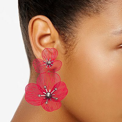 Simply Vera Vera Wang Red Flower Double Drop Earrings