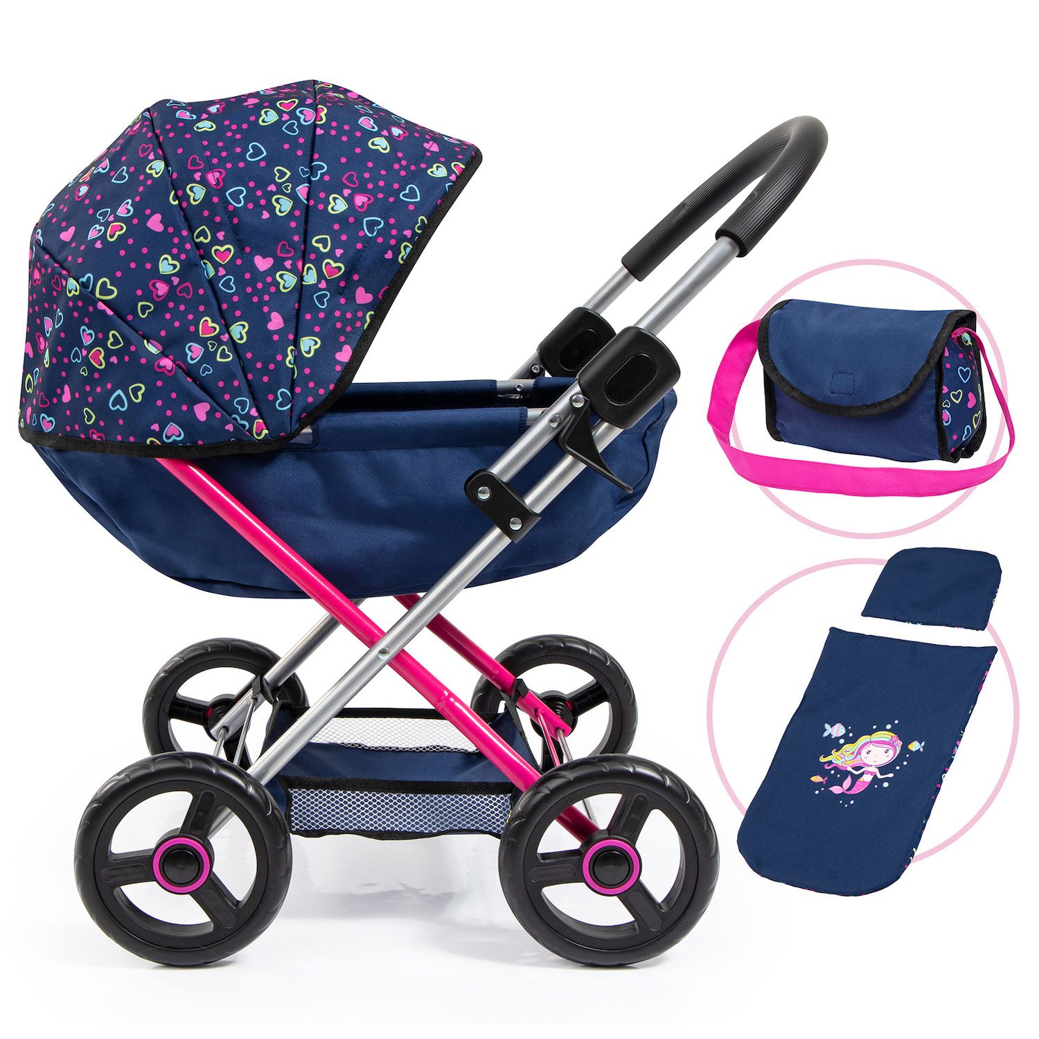 Детские аксессуары для кукол Bayer Design Dolls Pram Cosy - Blue, Pink, Hearts