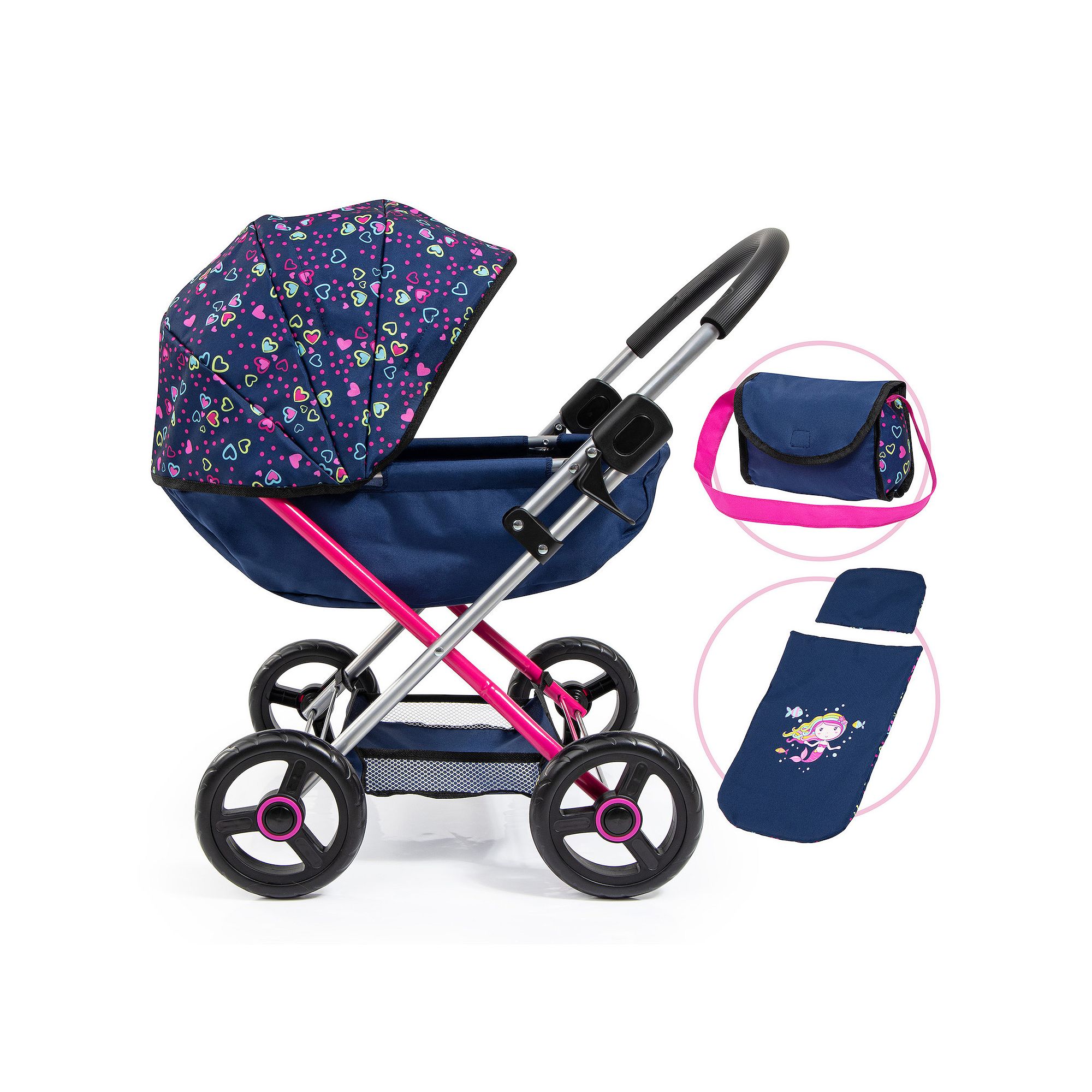 Bayer Design Dolls Pram Cosy - Blue, Pink, Hearts, Multi