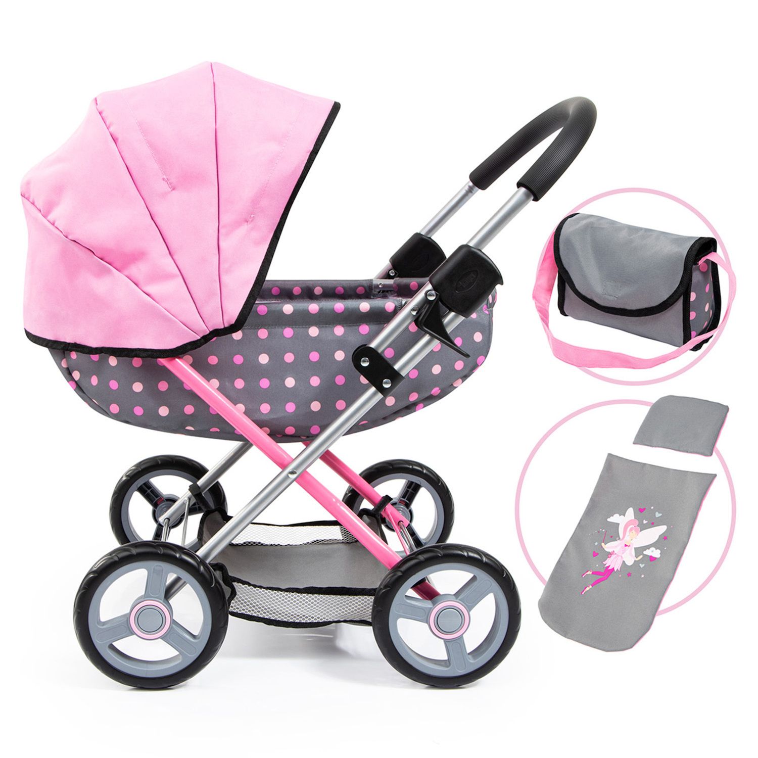 Детские аксессуары для кукол Bayer Design Dolls Pram Cosy - Fairy Poka Dot Grey Pink