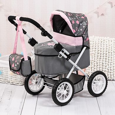 Bayer Design Dolls Trendy Pram - Gray, Pink, Hearts